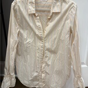 Frame Denim Cream Blouse with Light Blue Stripes